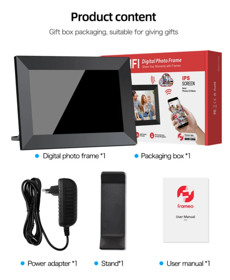 数码相框FRAMEO 10.1 "WiFi数码相框，带金属外壳和木制外壳