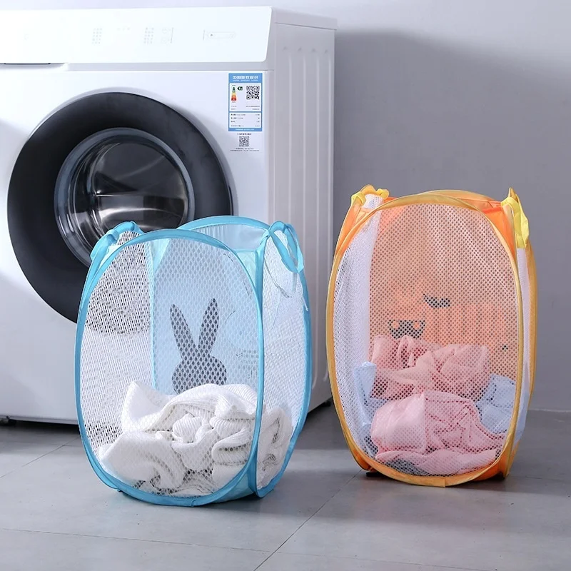 Folding Laundry Basket Hamper Cartoon Pop Up Open Mesh Laundry Dirty Sorting Basket Kids Toys Home Storage Box Organizer