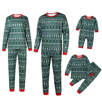 New Arrival Christmas Tree Printed Green Family Matching Pajama Set Christmas Holiday Homewear Sleepwear Set