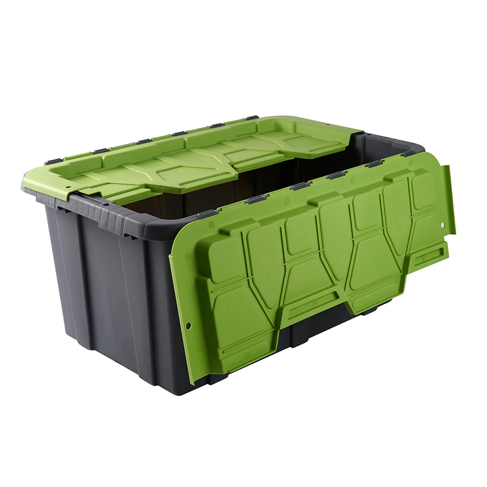 57L Heavy duty pp plastic tote with hinged lid