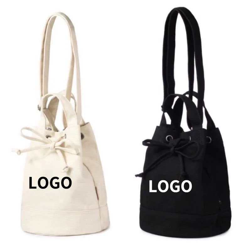 Fashion Large Oversized Women Custom Designed Sublimation Bucket Shopping Drawstring Cotton Canvas Tote Bag With Printed Logo