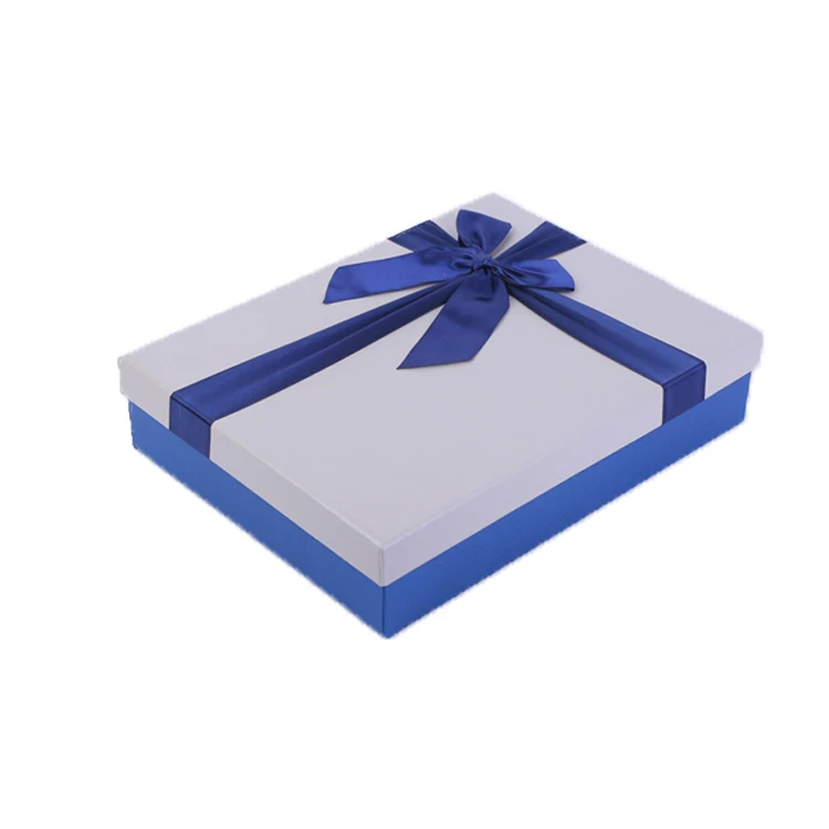 present blue ring jewelry watch paper gift box with ribbon inner