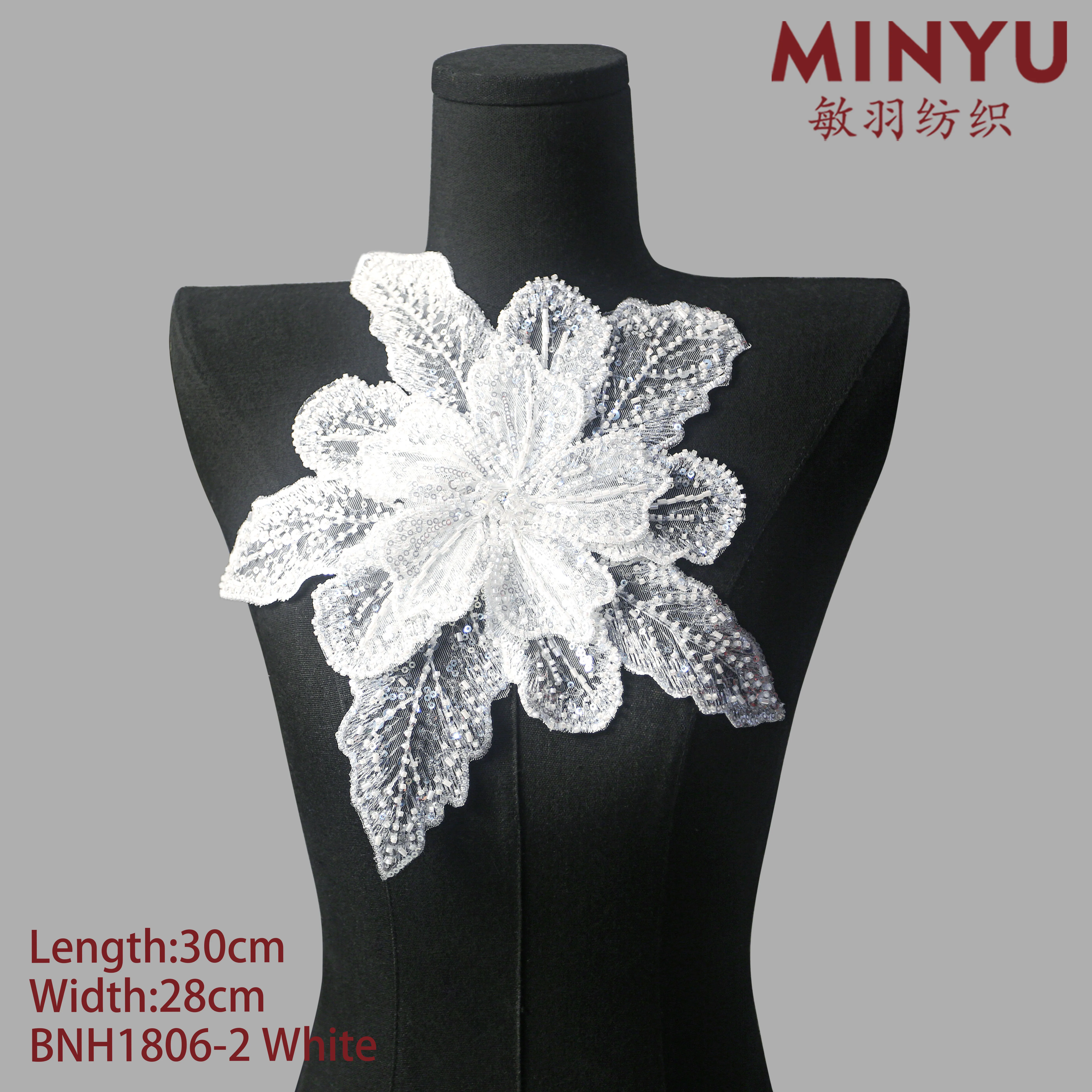 Minyu 2024 new style multi-layer beaded sequin 3d flower patches clothing accessories appliques sew on wedding dresses