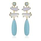 Wholesale Gold Plated Natural Stone Charms Long Custom Earring