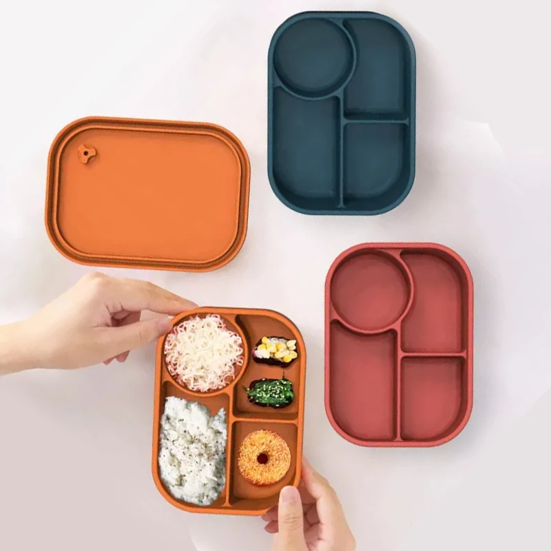 ECO Friendly Portable Click To Go Silicone Bento Office Lunch Box Set With Compartment for Kids Children's Adult
