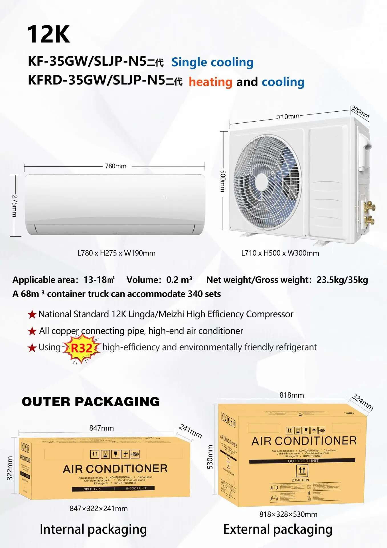 Split Air Conditioner, R32, 18000Btu, 36000Btu - detail 4