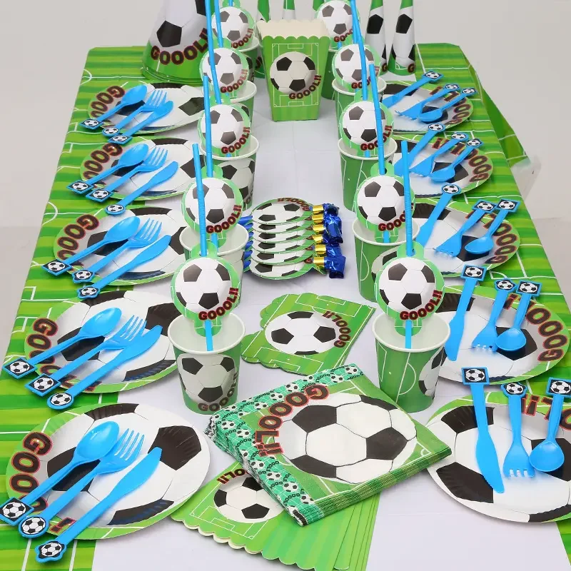 Serve 10 People Set Football Theme Kids Birthday Party Decorative Banner Disposable Paper Tableware Set