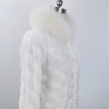 Wholesale Short Women Creamy-White Coat Winter Silk 100% Real Fox Fur Leather Coats For Ladies