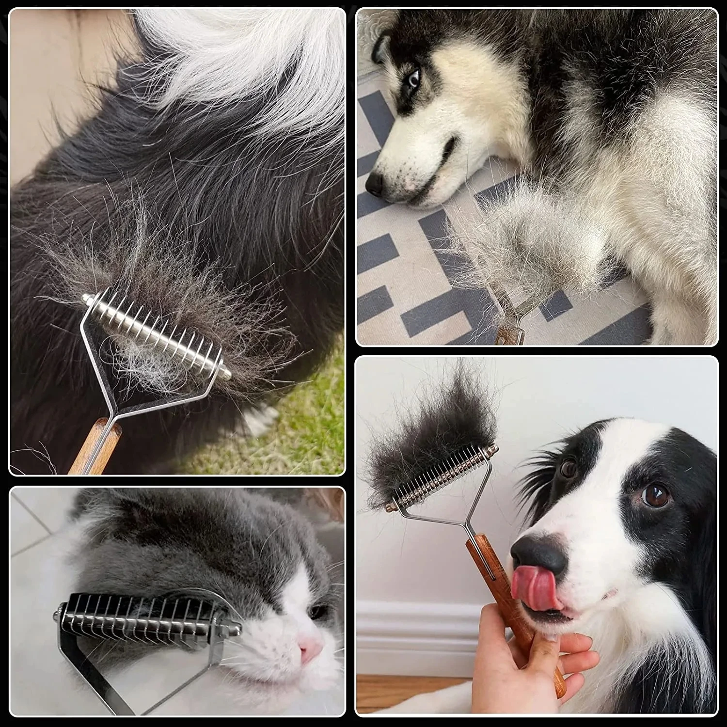 2 Sided Professional Stainless Steel Grooming Rake Comb Pet Dematting Wooden Handle Rake Comb