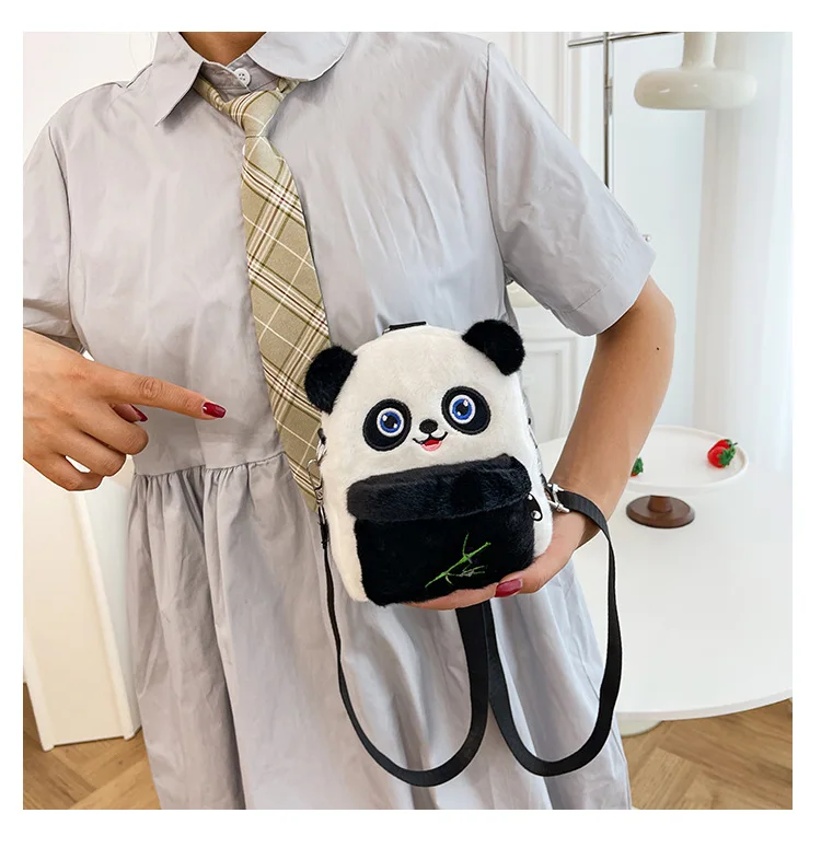Cartoon cute plush panda mini backpack multi-purpose women's handbag children's bag shoulder cross body bag