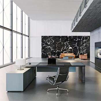 luxury furniture table blue 3M L shape walnut wooden ceo boss director office executive desk