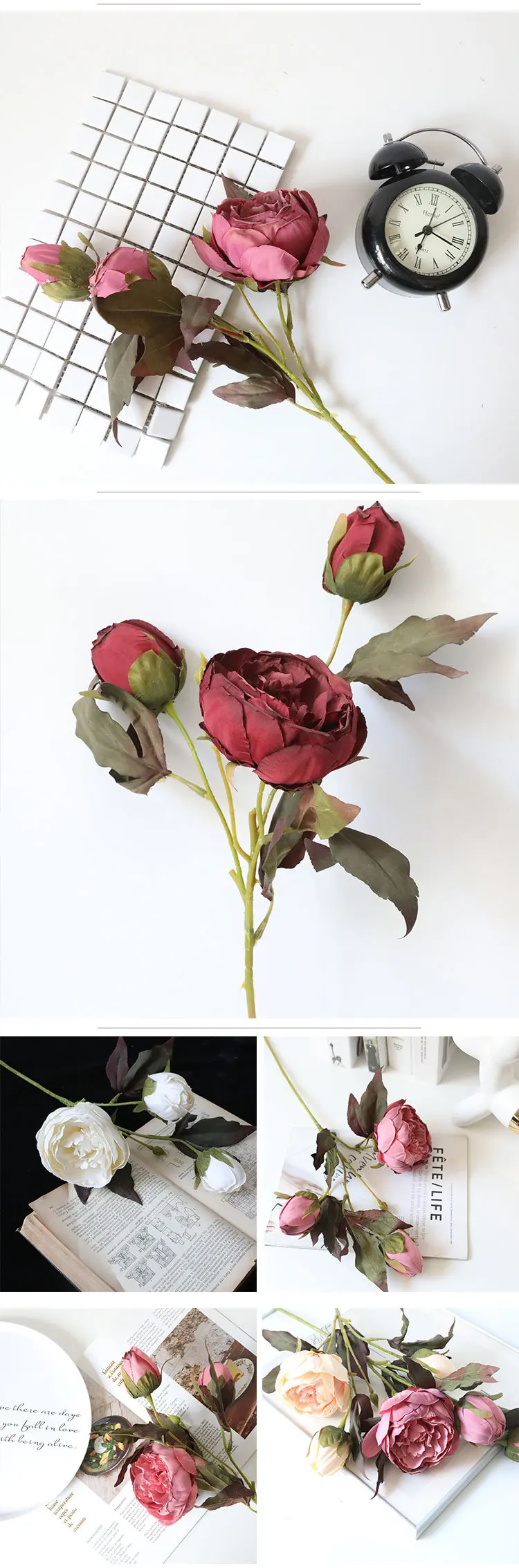 3 Heads Silk Peony Artificial Decorative Flowers For Wedding Home Buy