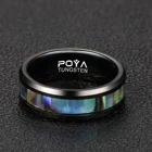 Abalone Ring POYA Beveled Edge Natural Colorful Abalone Shell Inlay 8mm Polished Black Tungsten Ring For Men