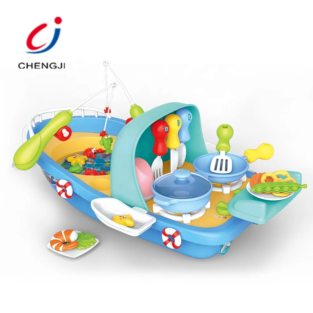 Tableware pretend cook play set plastic sea outing fishing ship baby kitchen toys