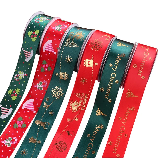 New product custom printed Christmas wired ribbon personalized various colors logo gift ribbon custom printed satin