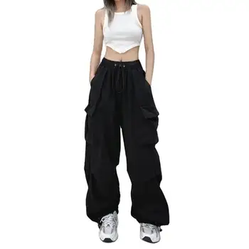 Promotional Women's Summer Cargo Trousers Fashionable Baggy Streetwear Gym Pants with Elastic XL Size Parachute Track Cargo