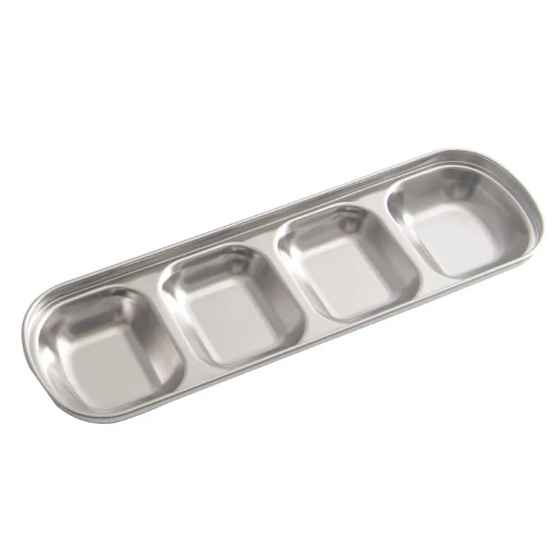 Customized Stainless Steel Korean Dipping Dish Hot Pot  BBQ Meat Home Seasoning Plate Dipping Sauce Compartment Dish