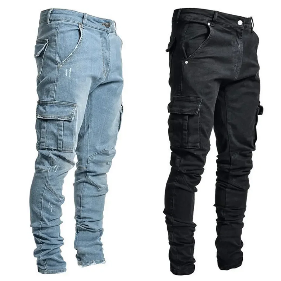 Wholesale New Men Denim Side Pocket Outdoor Jeans Zipper Pencil Long Pants Men's Clothes Casual Trousers Casual Jeans
