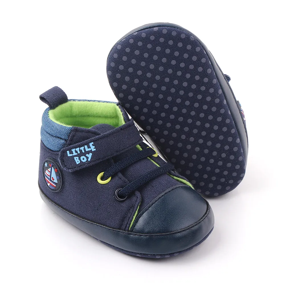 Cartoon Retro High Top Fashion Trend Alphabet Decorated Baby Canvas Toddler Shoes supplier