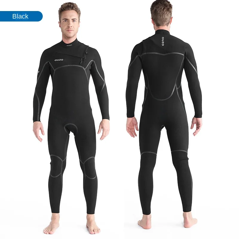 Dropshipping Men Long Sleeve One-Piece 4/3mm Thermal CR Stretch Swimsuit Diving Surfing Wetsuit