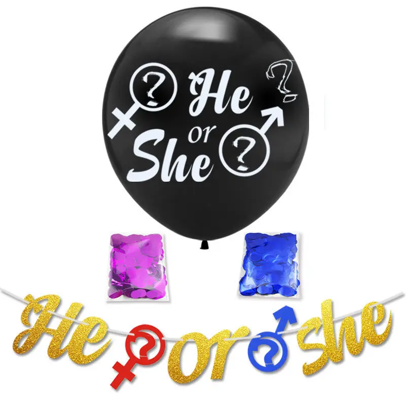 36 inch black Gender Reveal confetti balloon boy or girl Question Mark Balloon baby shower party decorations set