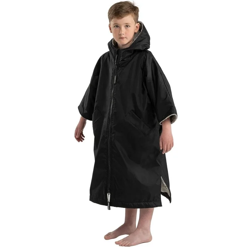 Kids swim parka waterproof changing robe with fleece lining