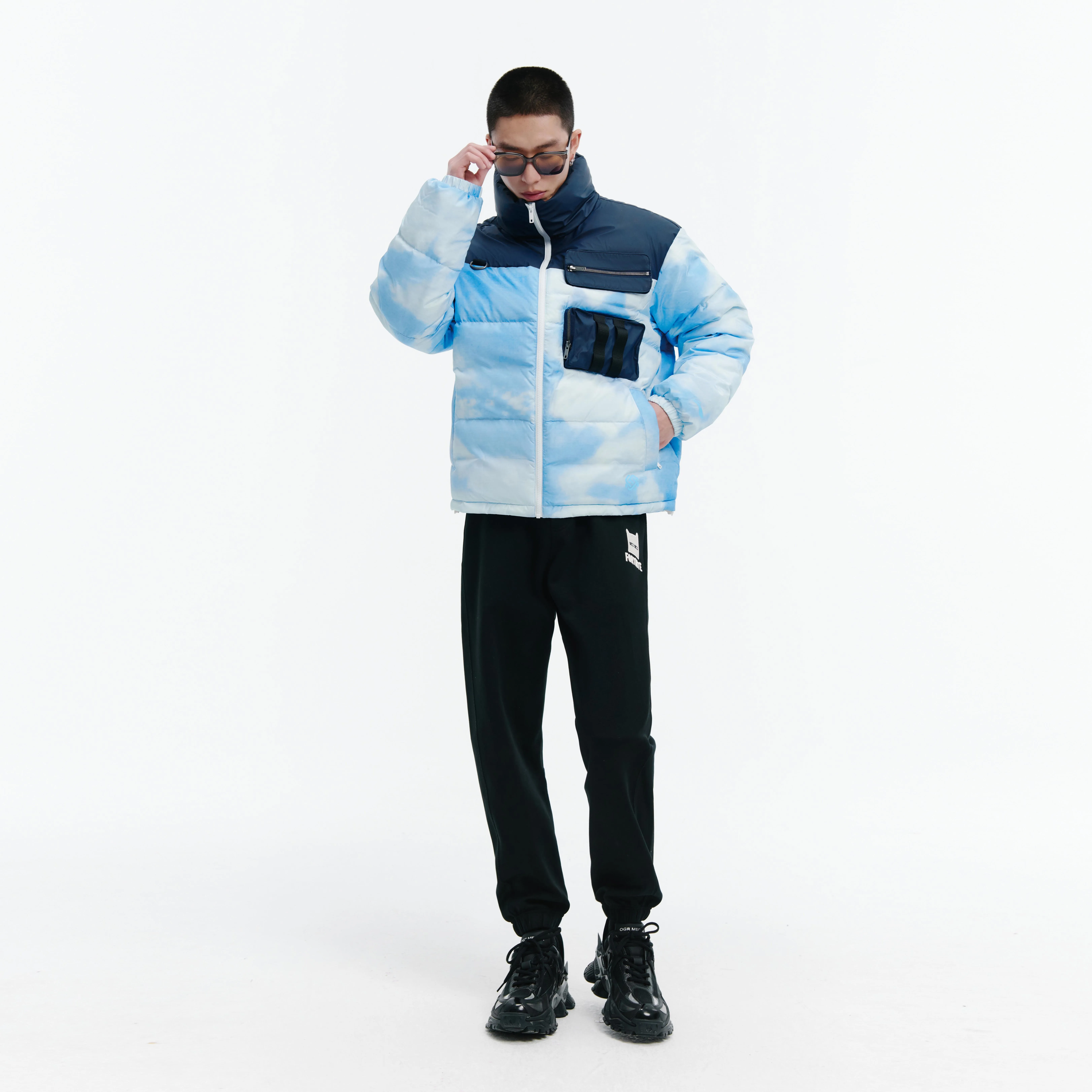 Trendy Design Accept Custom New Windproof Standing Collar Thickening Digital Print Men's Down Jacket For Winter