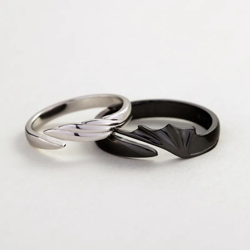 fancy design angel wings Angels and Demons 925 sterling silver rings original black and white rings adjustable
