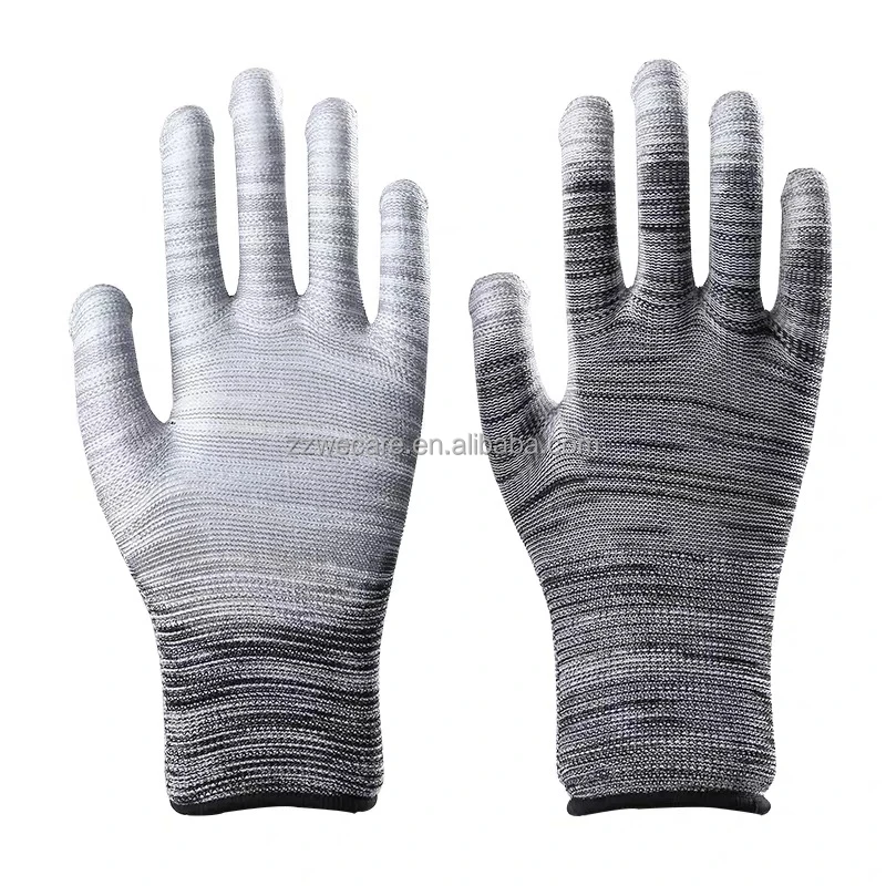 Non Slip Nylon Knitted Striped PU Palm Coated Hand Protective Outdoor Yard Gardening Planting Labor Work Gloves