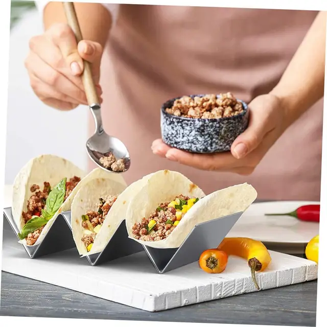 Stocked Stainless Steel Taco Holders 3 - Reversible Tortilla Holder Tray W-shaped Taco Holder Mexican Pancake Rack