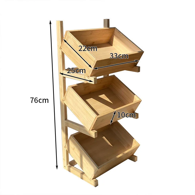 Custom Fancy Wood Storage Basket for Kitchen Countertop Fruit Bread Rack Snack and Spice Shelf Box Packed for Sundries