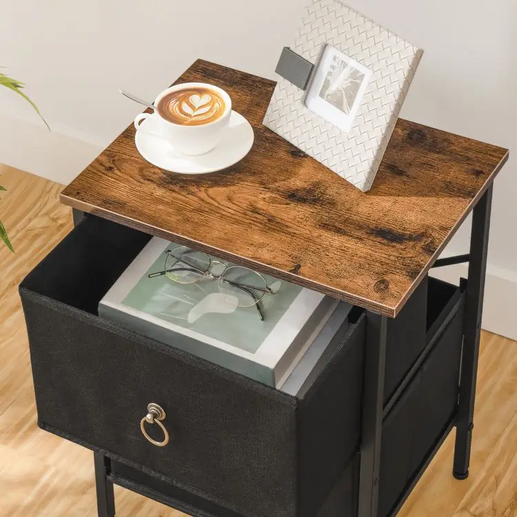 Wholesale Wooden Modern Rustic Black White Coffee Bedside Table Nightstand End Bed Side Table With Drawers Storage for Bedroom