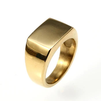 Wholesale Custom Engraved Name Logo Rectangle Signet Ring Stainless Steel Gold Plated Rings 18k Men Ring