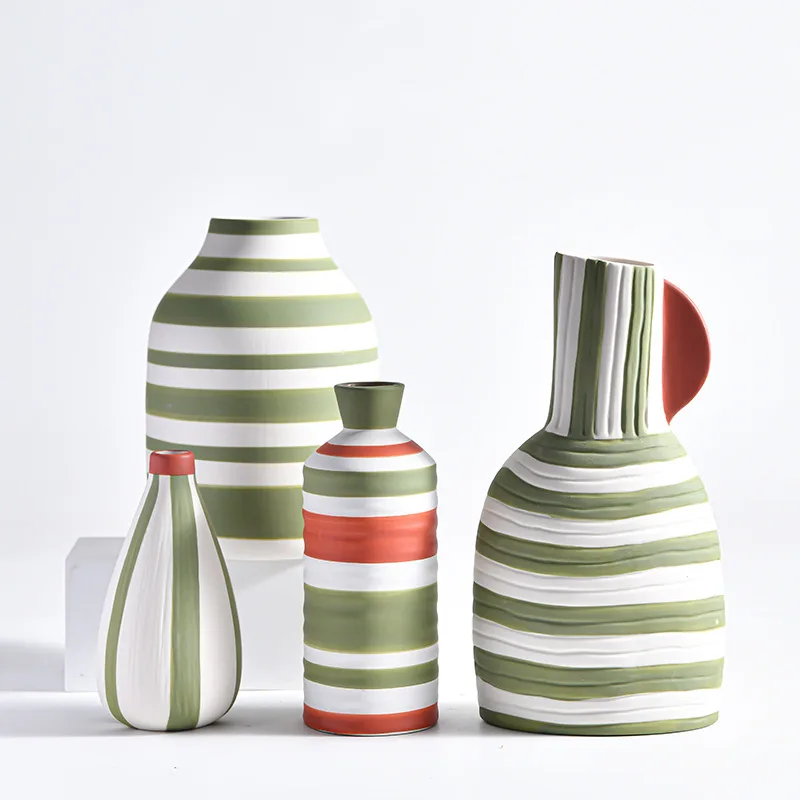 product morandi ins style minimalist striped ceramic vase decoration tabletop wedding christmas vase for living room home decor773-7