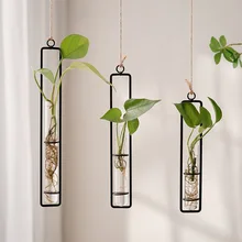 Decor ideas Hanging Glass Frame Vintage Nordic Style Light Luxury Metal Hydroponic Glass Container For Home Decoration