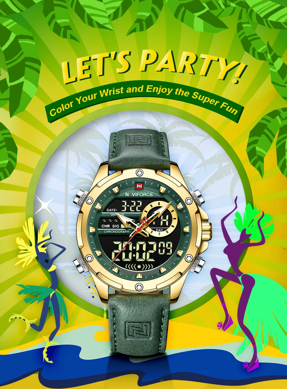 NAVIFORCE 9208 Luxury Original Watches For Men Casual Sports Chronograph Alarm Quartz Wrist Watch Leather Waterproof Clock