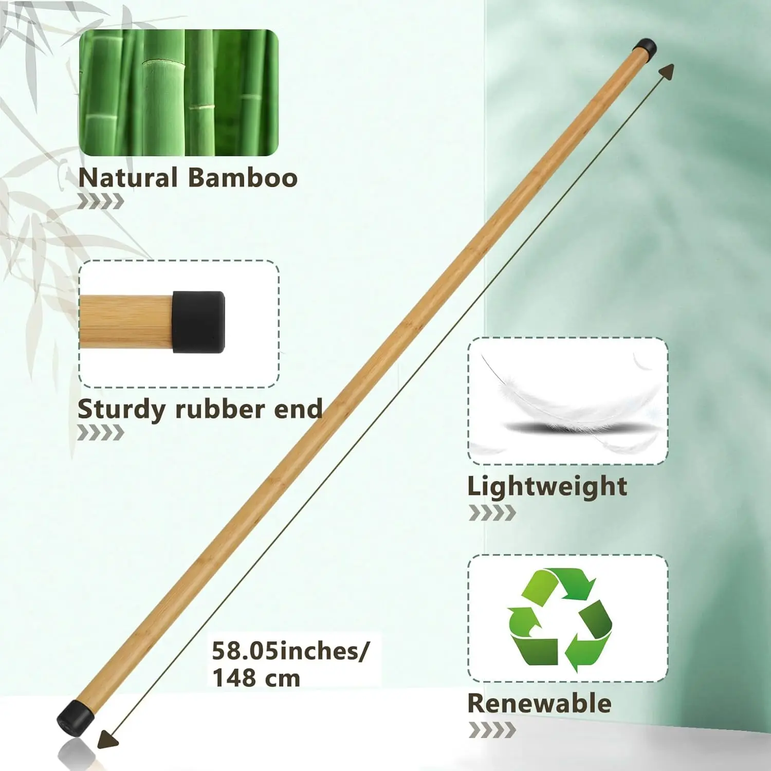 Yoga Stick Natural Bamboo 5 feet, Stretch Stick for Fitness and Physical Rehabilitation, Correct Posture Exercise Stick