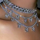 Chain Gold Bling Rhinestone Iced Out Tennis Chain Gold Plated Diamond Butterfly Necklace