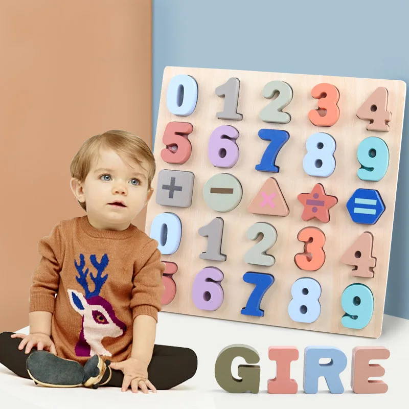Hot Sale Toddlers Early Learning Alphabet Number Shape Wooden Puzzles Kids Baby Preschool Educational Toys