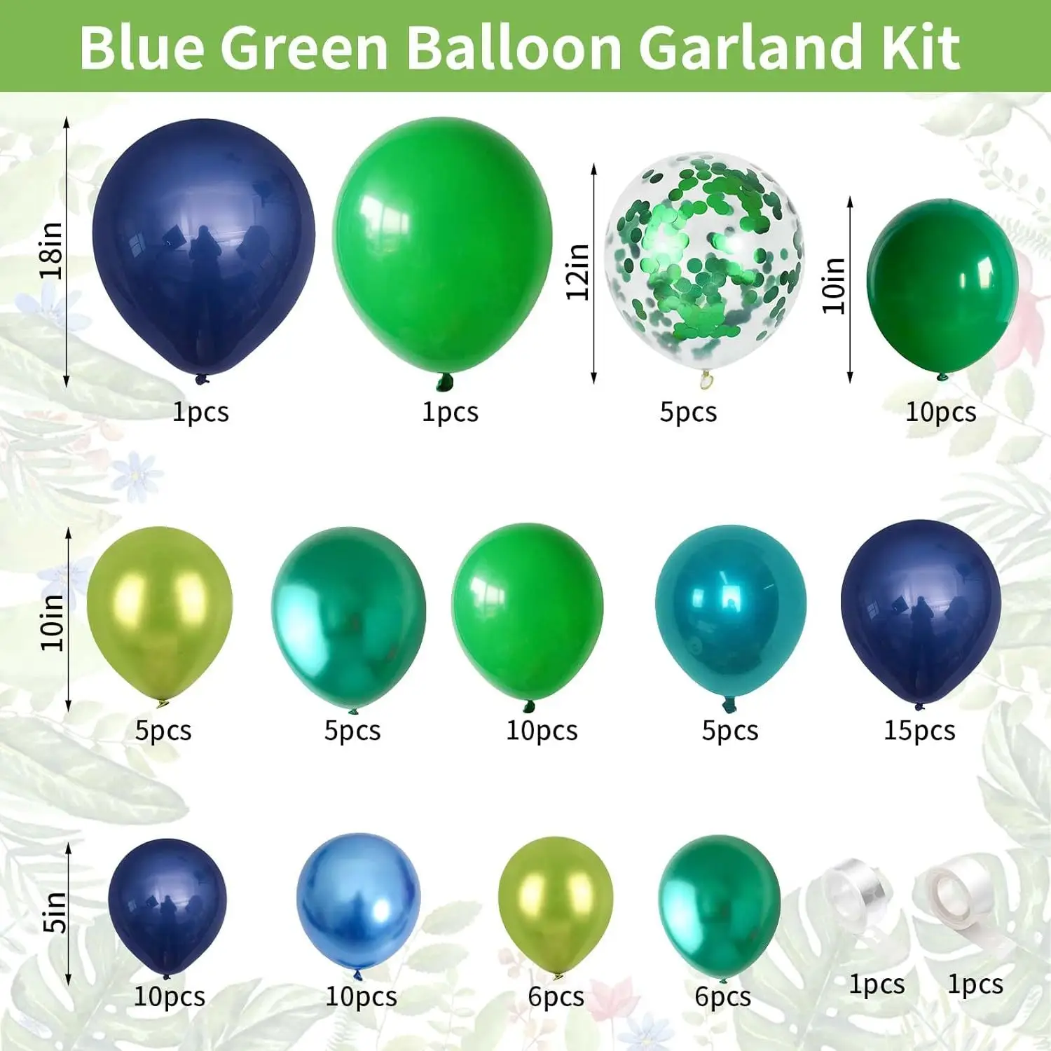 123 Pieces Blue and Green Balloon Arch Set Jungle Theme Blue Dark Green Balloon Garland Metallic Blue and Green Balloons