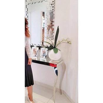 Unique Stainless Steel Silver Framed Glass Top Living Room Console Table Hallway Table With Mirror