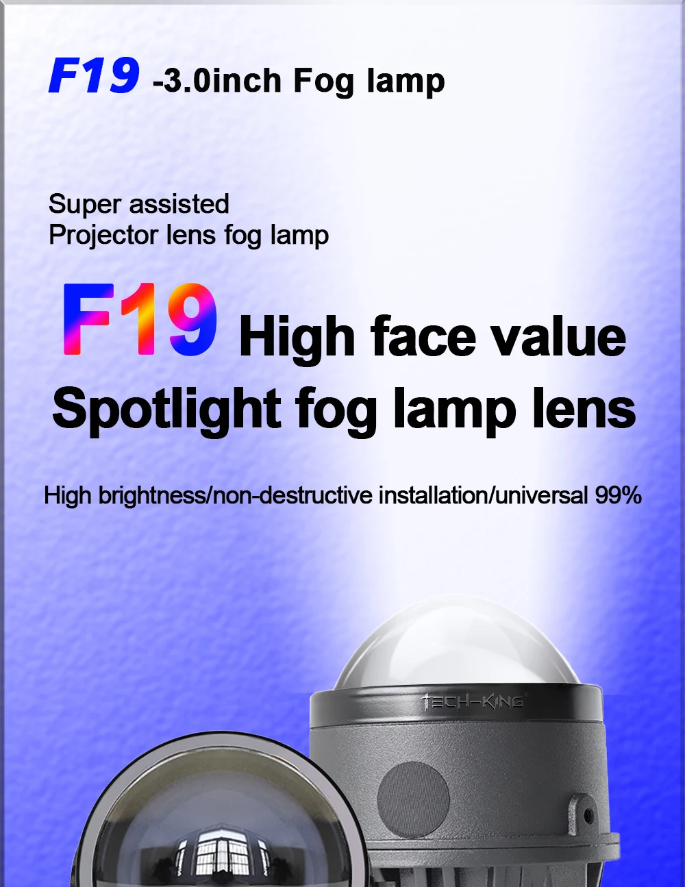 TECH-KING car accessories 3.0inch projector led fog lights for universal cars 12V 6000K 100W High brightness lens fog lamp