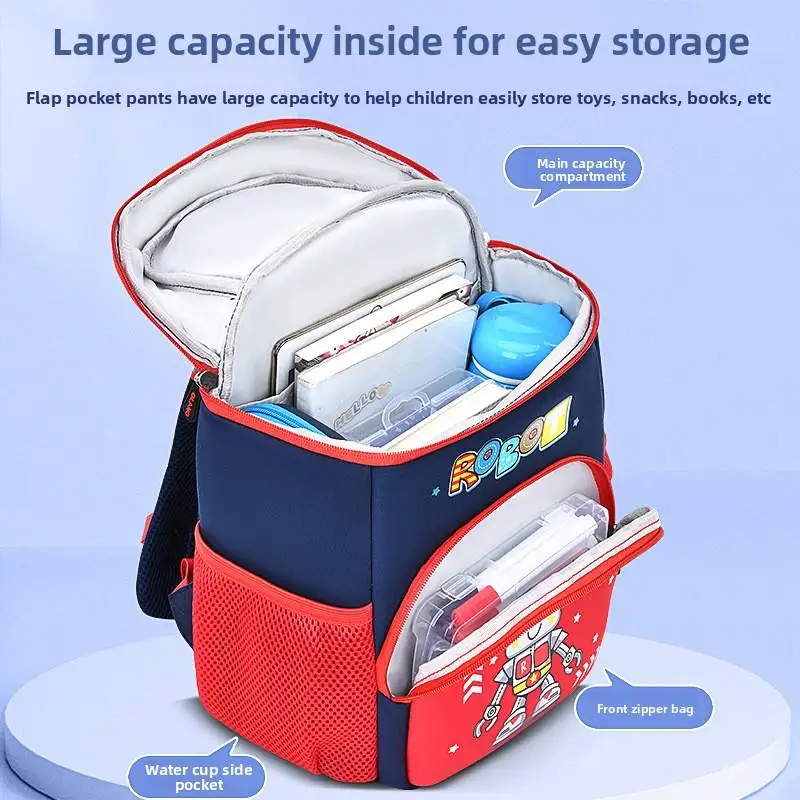 Ultra-Lightweight Robot Diving Material Kindergarten Backpack Zipper Closure Spine Protection Fashion Style Waterproof Feature