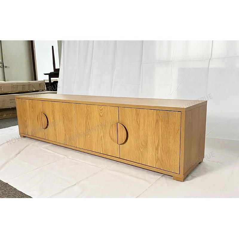 NOVA Natural Oak Wood Half-moon Handles TV Table Living Room Entertainment Center 4 Open Door Cabinets Modern TV Stands