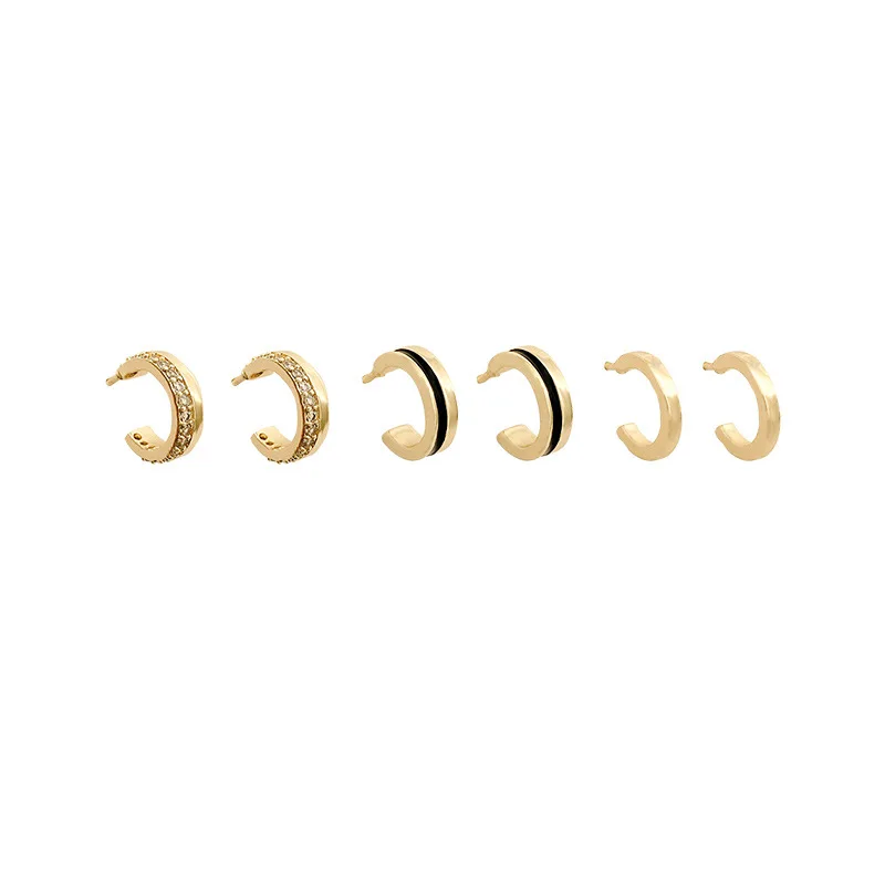 exquisite simple diamond three-piece set earrings women temperament Fashion earring sense of luxury earrings