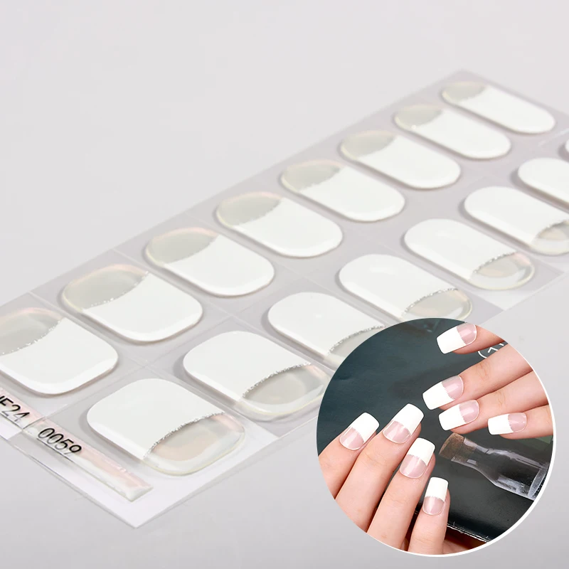Glitter French Nail Tips Design Waterproof Long Lasting Semi Cured Gel Nail Strips for Women Lady DIY Nail Art Salon factory