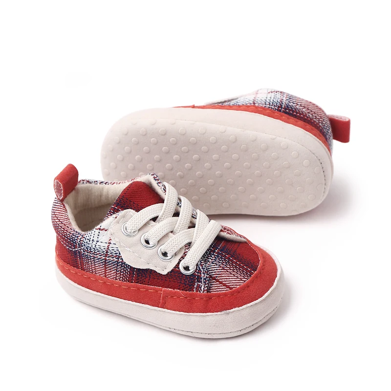 Fashion Trend Baby Boy Color Matching Plaid Pattern Baby Girl Front Lace-up Casual Sports Shoes details