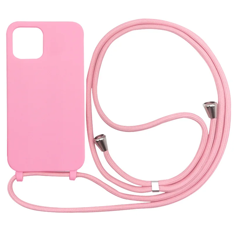 Crossbody Lanyard Candy Color Cell Phone Cases For iPhone 15 14 13 12 11 Pro Max TPU Back Cover Phone Rope