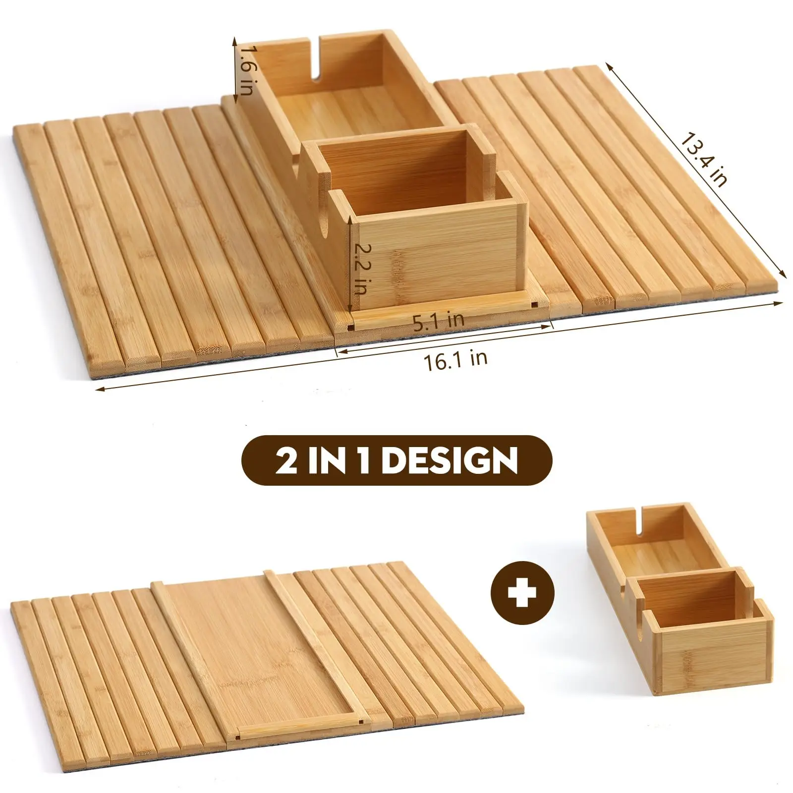 product 2 in 1 bamboo sofa armrest tray detachable cup holder anti fall tray foldable design for phone snacks remote storage trays-11