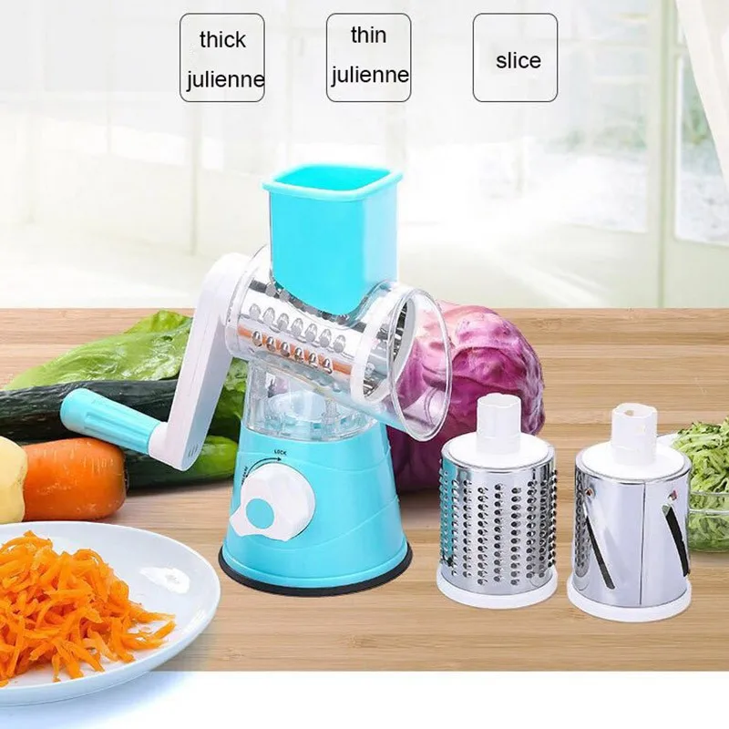 Multifunctional 3 in 1 Spiral Slicer Hand Manual Rotary Cheese Grater Food Slicer Veggie Dicer Vegetable Chopper Cutter